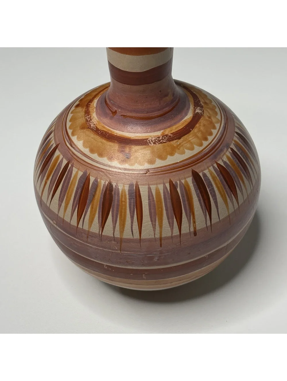 Vintage Mestizo Mexican Pottery Vase Hand Painted Earth Tones Lead Free 11